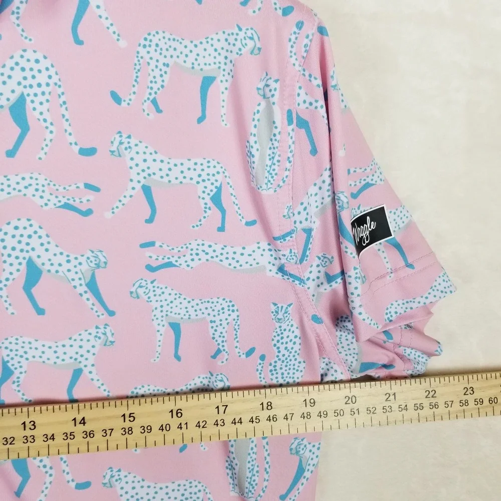 Waggle Men XL Pink‎ Cheetah Golf Polo Shirt Short Sleeve Stretch Performance - Picture 3 of 7